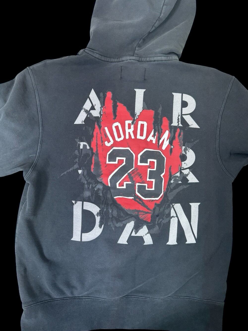 Air Jordan 23 Black Graphic Print Pullover Hoodie Logo Drawstring Pockets Med